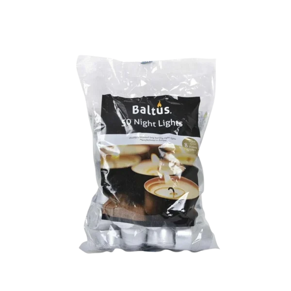 BALTUS Pack of 50 Unscented Wax Tealight Candles – 8 Hour Burn Time – Long Lasting – UK